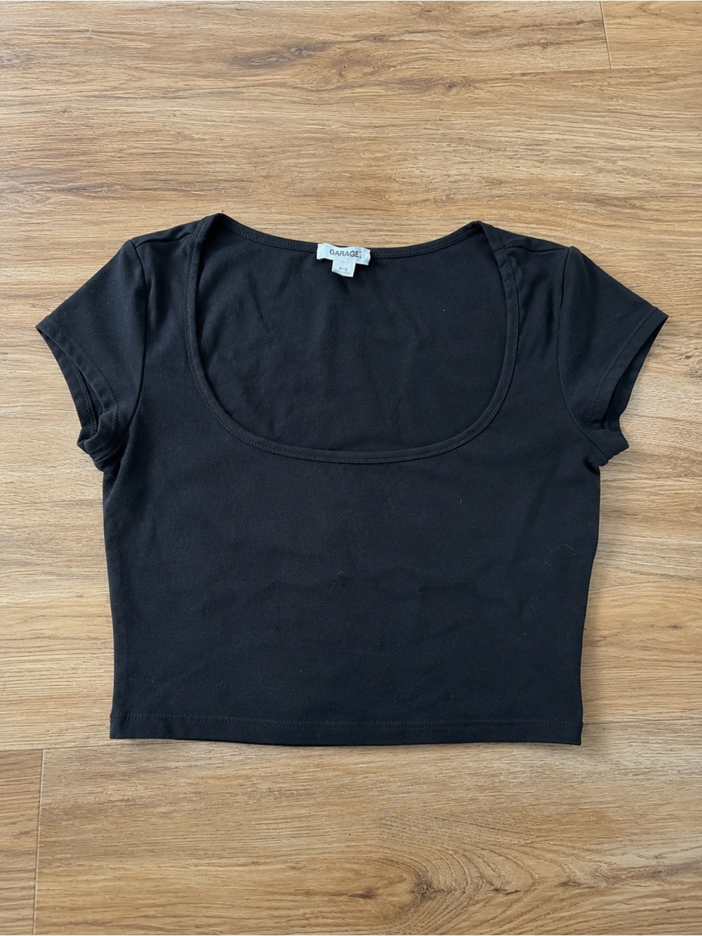 Garage Black Short-Sleeve Scoop Crop Top